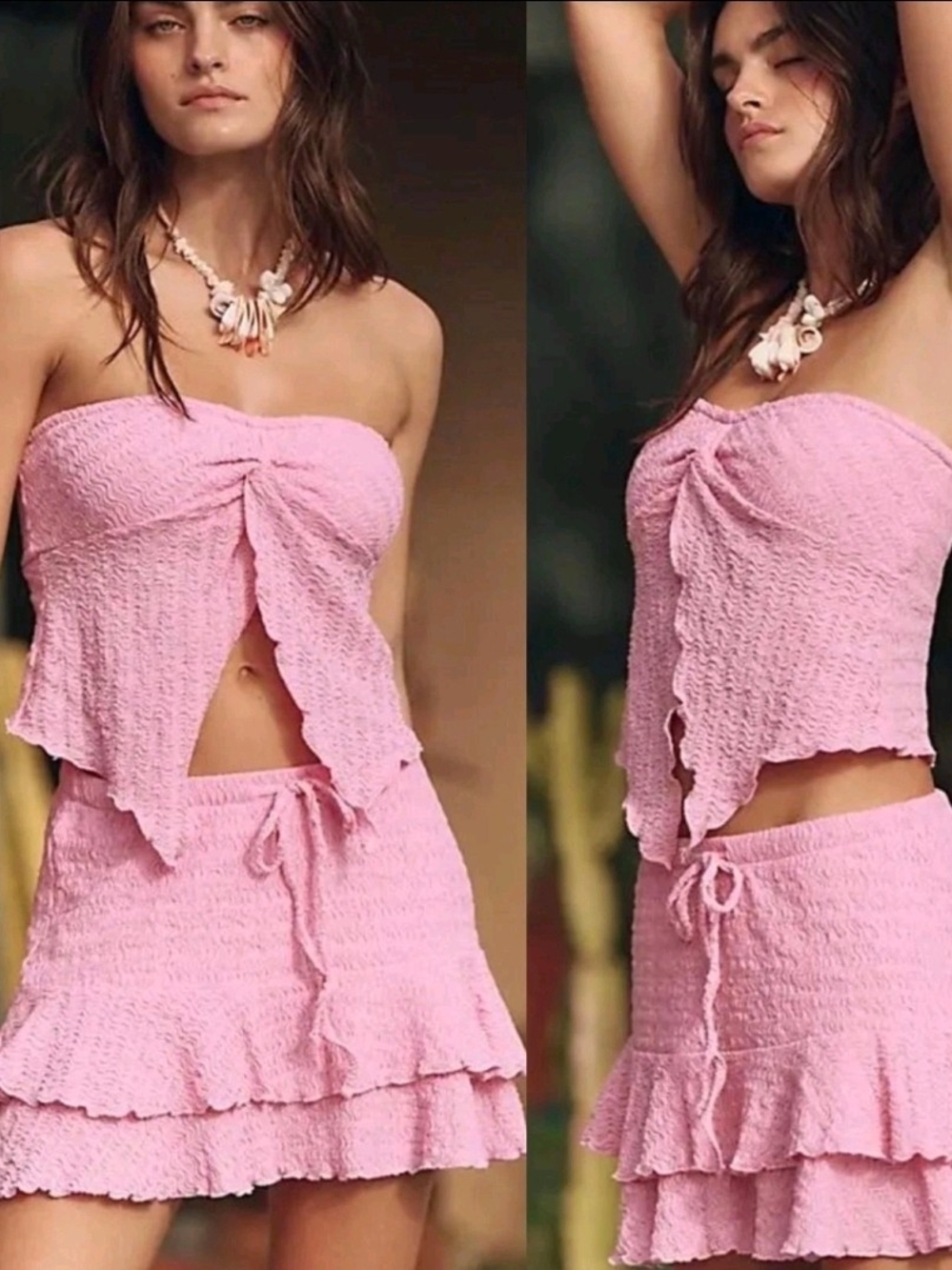 Free People set Of co-ord top / mini skirt matching boho Cottagecore Size Small